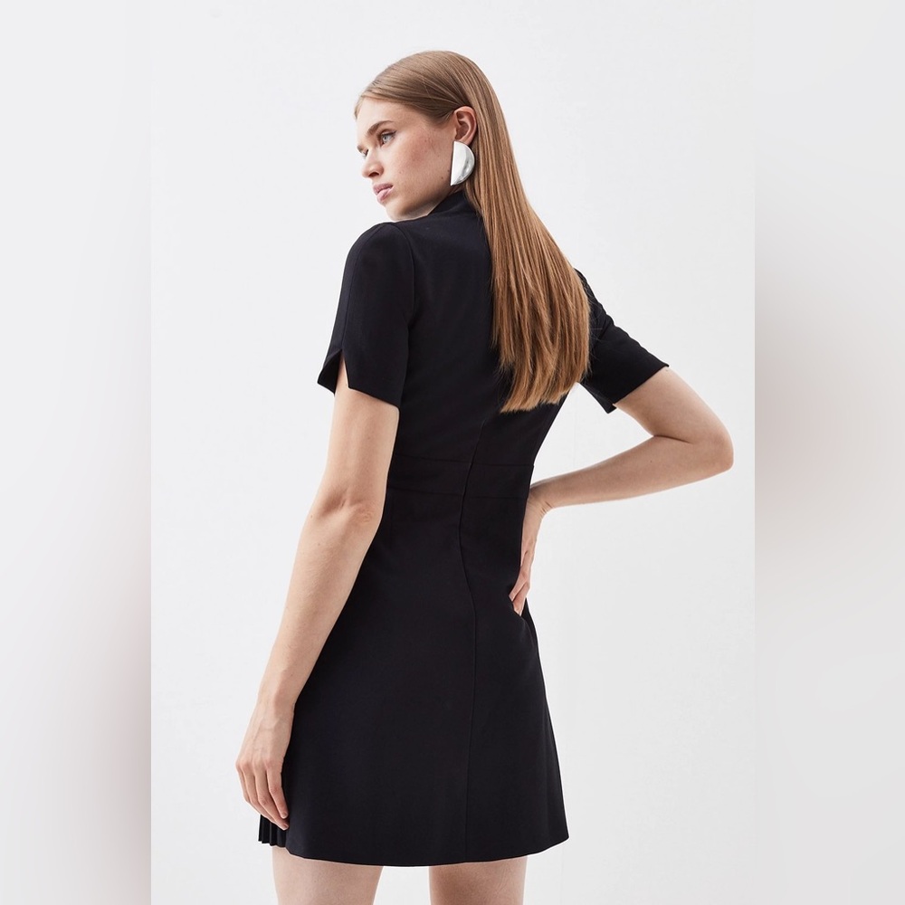 Tailored Military Pleat Notch Neck Wrap Mini Dress